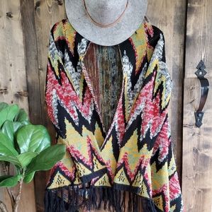 Boho knit fringe cardigan sz L